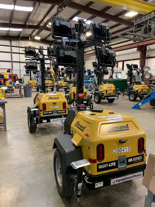 2022 Allmand NLV3GR (4) LED Light Fixture 350W, 23' Vertical Mast, 3kW Prime, Towable, Deep Sea L401, Leveling Jacks, Yanmar T4F 5.8hp