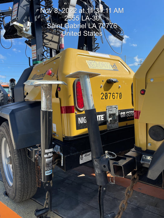 2022 Allmand NLV3GR (4) LED Light Fixture 350W, 23' Vertical Mast, 3kW Prime, Towable, Deep Sea L401, Leveling Jacks, Yanmar T4F 5.8hp