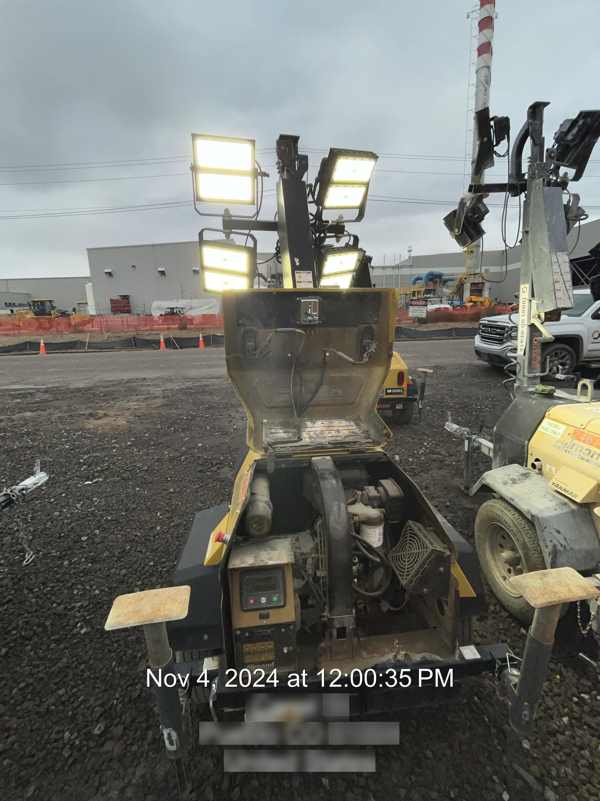 2022 Allmand NLV3GR (4) LED Light Fixture 350W, 23' Vertical Mast, 3kW Prime, Towable, Deep Sea L401, Leveling Jacks, Yanmar T4F 5.8hp