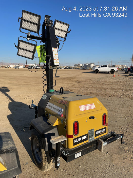 2022 Allmand NLV3GR (4) LED Light Fixture 350W, 23' Vertical Mast, 3kW Prime, Towable, ES Decals, T3