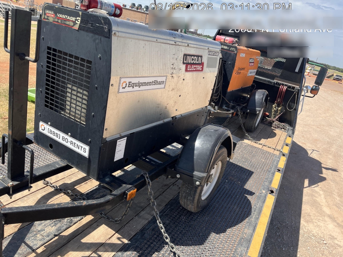 2019 Lincoln Electric Vantage 322 Ready-Pak 3, Two Wheel Trailer, Fender and Light Kit, Cable Rack