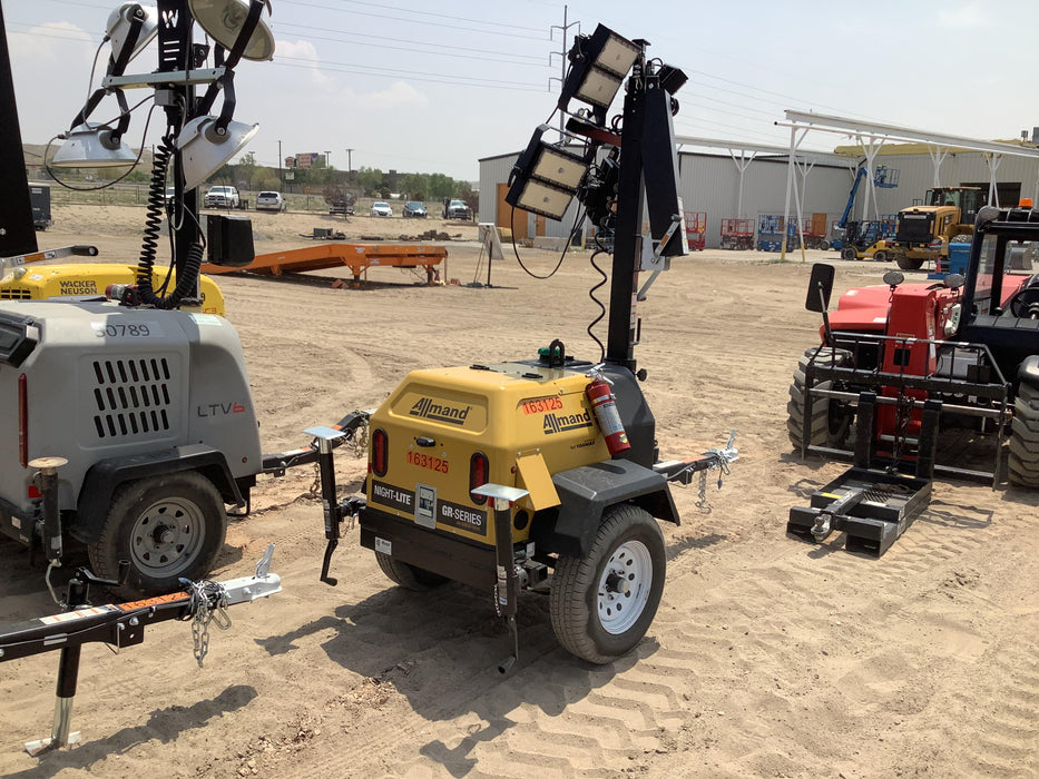 2021 Allmand NLV3GR (4) LED Light Fixture 350W, 23' Vertical Mast, 3kW Prime, Towable, Deep Sea L401, Leveling Jacks, Yanmar T4F 5.8hp