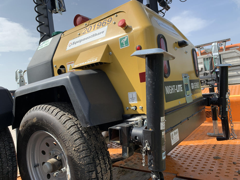 2022 Allmand NLV3GR (4) LED Light Fixture 350W, 23' Vertical Mast, 3kW Prime, Towable, Deep Sea L401, Leveling Jacks, Yanmar T4F 5.8hp