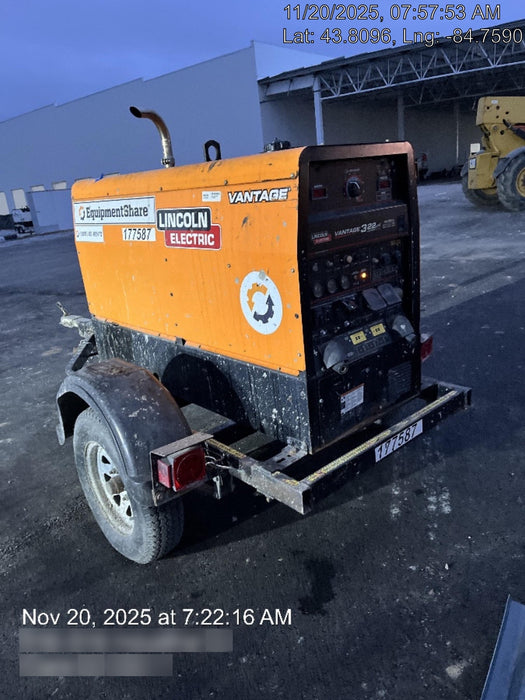 2021 Lincoln Electric Vantage 322 Vantage 322 Ready Pak 3 w/ Decals, ORANGE (includes trailer, cable rack, fender light kit) NO Telematics