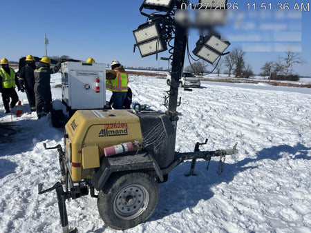 2022 Allmand NLV3GR (4) LED Light Fixture 350W, 23' Vertical Mast, 3kW Prime, Towable, Deep Sea L401, Leveling Jacks, Yanmar T4F 5.8hp