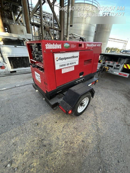 2022 Shindaiwa DGW400MDL Kubota D902 Engine, 23 HP, Dual Op Welder, Wire, Arc, Droop Stick, Tig, and CC Stick Functionality, Simulphase, 3 Phase and 1 Phase Gen Output, Single Axle NB Trlr, Slr Trckl Chrg 12V 12W, Fire Ext