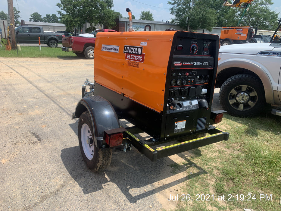 2021 Lincoln Electric Vantage 322 Vantage 322 Ready Pak 3 w/ Decals, ORANGE (includes trailer, cable rack, fender light kit) NO Telematics
