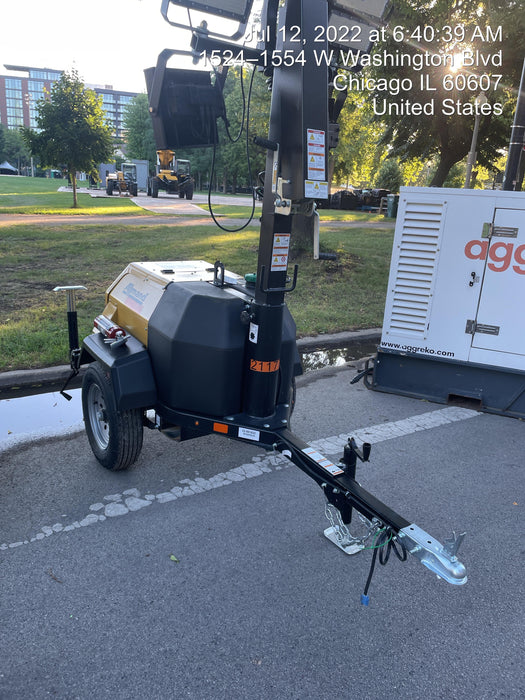 2022 Allmand NLV3GR (4) LED Light Fixture 350W, 23' Vertical Mast, 3kW Prime, Towable, Deep Sea L401, Leveling Jacks, Yanmar T4F 5.8hp