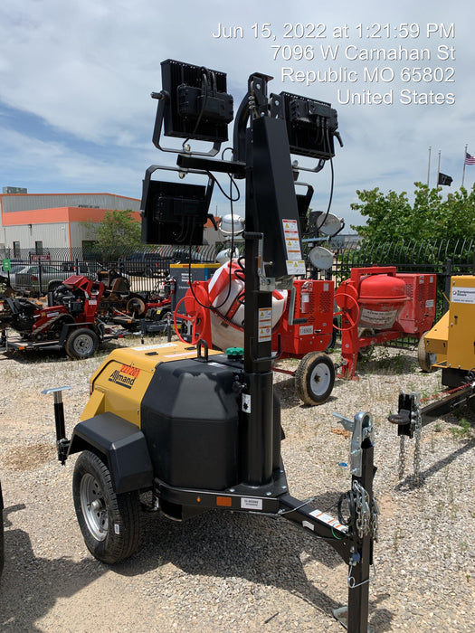 2022 Allmand NLV3GR (4) LED Light Fixture 350W, 23' Vertical Mast, 3kW Prime, Towable, Deep Sea L401, Leveling Jacks, Yanmar T4F 5.8hp