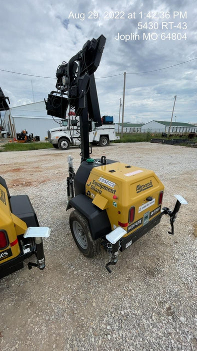 2022 Allmand NLV3GR (4) LED Light Fixture 350W, 23' Vertical Mast, 3kW Prime, Towable, Deep Sea L401, Leveling Jacks, Yanmar T4F 5.8hp