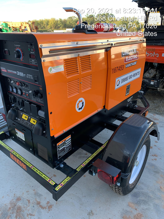 2021 Lincoln Electric Vantage 322 Vantage 322 Ready Pak 3 w/ Decals, ORANGE (includes trailer, cable rack, fender light kit) NO Telematics