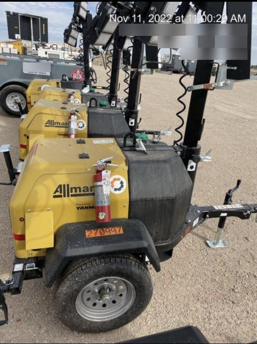 2022 Allmand NLV3GR (4) LED Light Fixture 350W, 23' Vertical Mast, 3kW Prime, Towable, ES Decals, T3