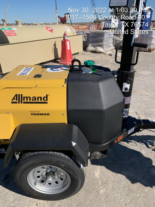 2022 Allmand NLV3GR (4) LED Light Fixture 350W, 23' Vertical Mast, 3kW Prime, Towable, ES Decals, T3