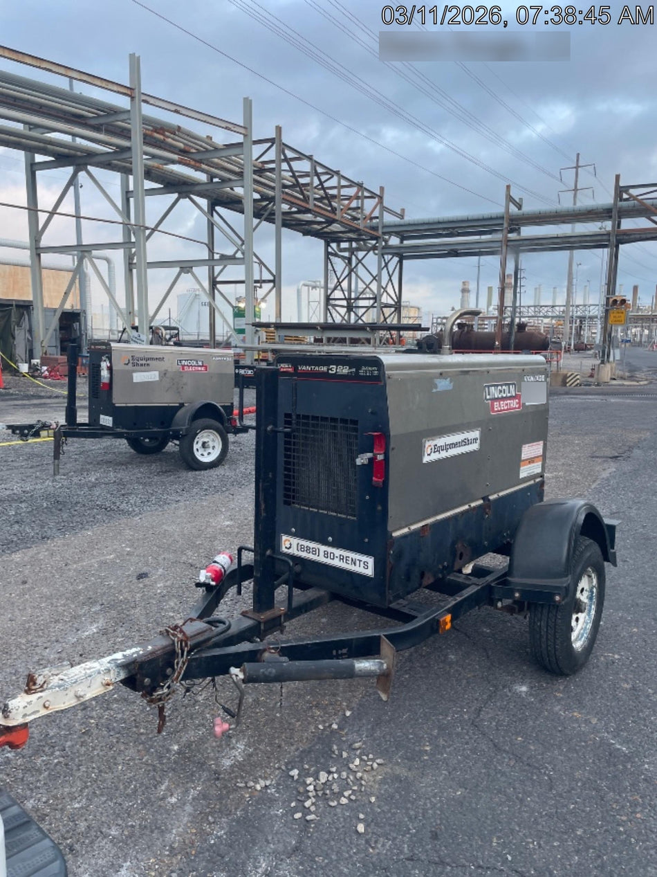 2019 Lincoln Electric Vantage 322 Welder Ready-Pak 3, Two wheel trailer, Fender and Light kit, Cable Rack