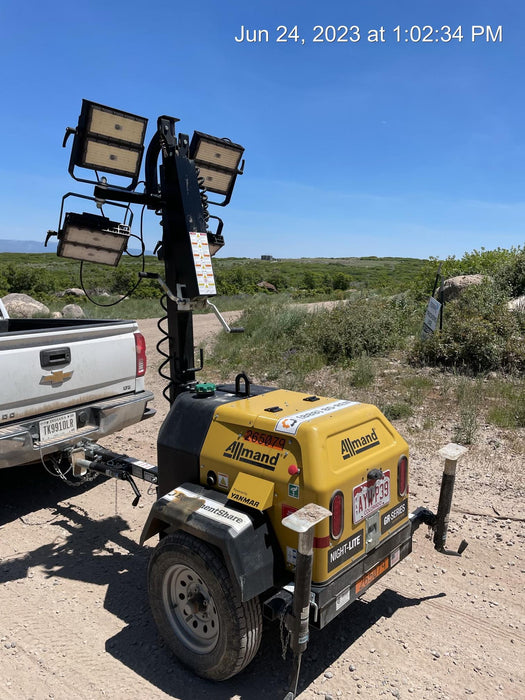 2022 Allmand NLV3GR (4) LED Light Fixture 350W, 23' Vertical Mast, 3kW Prime, Towable, ES Decals, T3