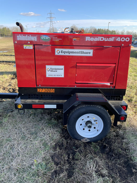 2022 Shindaiwa DGW400MDL Kubota D902 Engine, 23 HP, Dual Op Welder, Wire, Arc, Droop Stick, Tig, and CC Stick Functionality, Simulphase, 3 Phase and 1 Phase Gen Output, Single Axle NB Trlr, Slr Trckl Chrg 12V 12W, Fire Ext