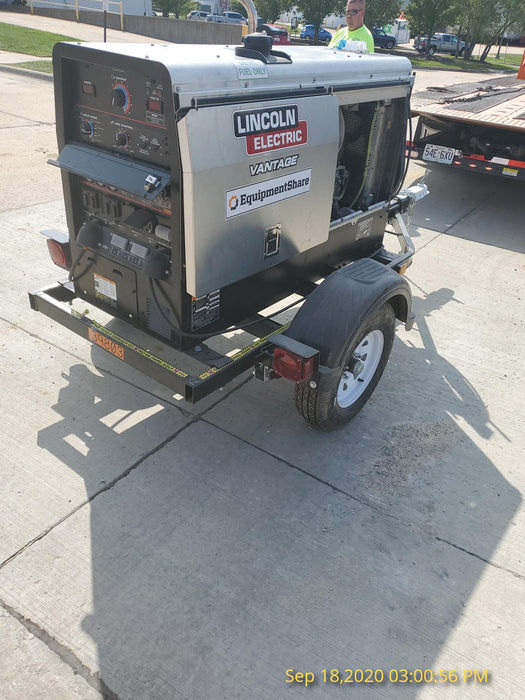 2019 Lincoln Electric Vantage 322 Welder Ready-Pak 3, Two wheel trailer, Fender and Light kit, Cable Rack
