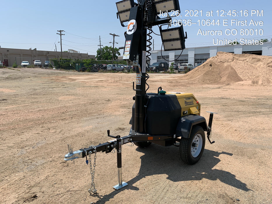 2021 Allmand NLV3GR (4) LED Light Fixture 350W, 23' Vertical Mast, 3kW Prime, Towable, Deep Sea L401, Leveling Jacks, Yanmar T4F 5.8hp