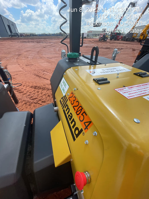 2022 Allmand NLV3GR (4) LED Light Fixture 350W, 23' Vertical Mast, 3kW Prime, Towable, Deep Sea L401, Leveling Jacks, Yanmar T4F 5.8hp