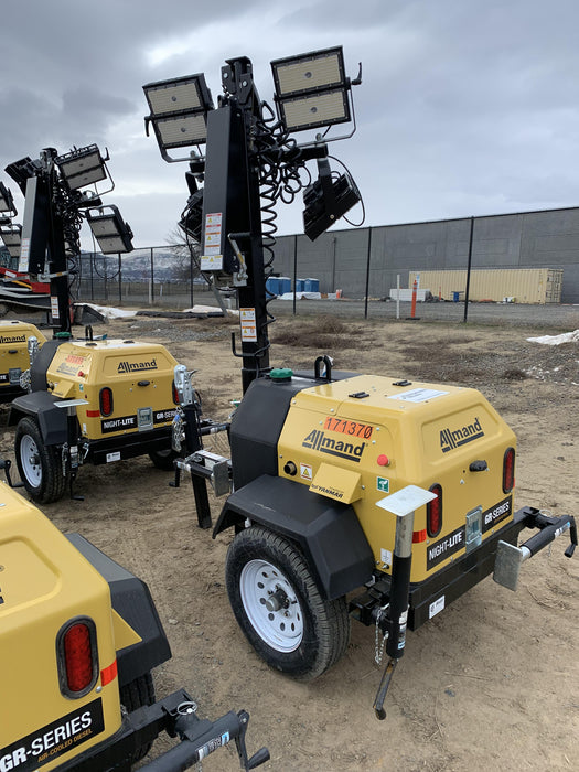 2021 Allmand NLV3GR (4) LED Light Fixture 350W, 23' Vertical Mast, 3kW Prime, Towable, Deep Sea L401, Leveling Jacks, Yanmar T4F 5.8hp