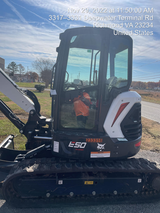 2022 Bobcat E50 Cab/Heat/Air, Rubber Tracks, Manual QC, Hydraulic Thumb