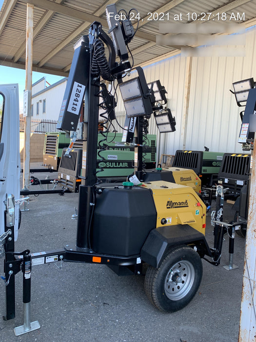 2021 Allmand NLV3GR (4) LED Light Fixture 350W, 23' Vertical Mast, 3kW Prime, Towable, Deep Sea L401, Leveling Jacks, Yanmar T4F 5.8hp