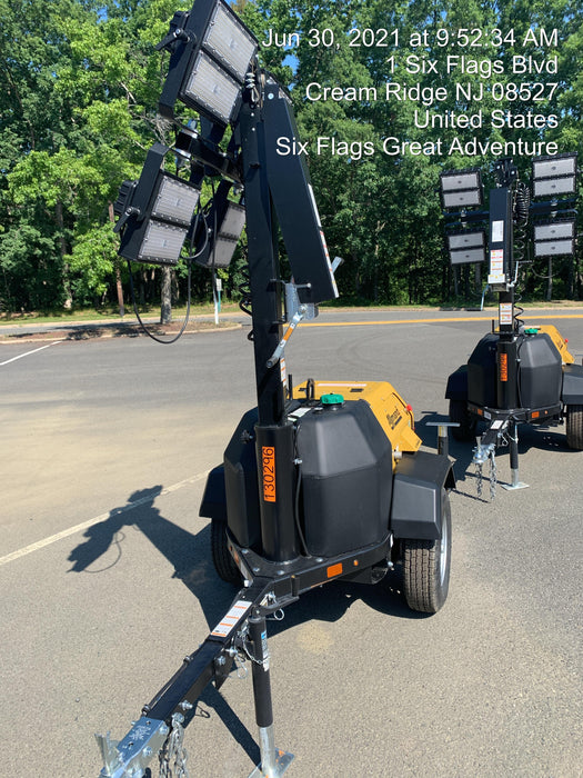 2021 Allmand NLV3GR (4) LED Light Fixture 350W, 23' Vertical Mast, 3kW Prime, Towable, Deep Sea L401, Leveling Jacks, Yanmar T4F 5.8hp