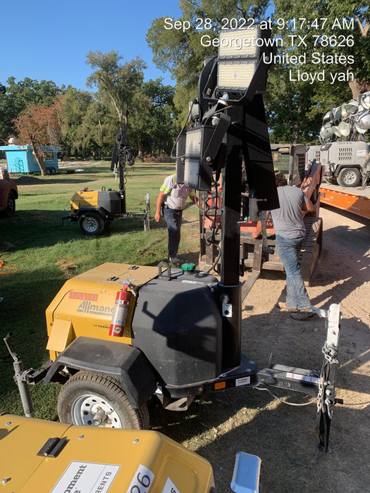 2021 Allmand NLV3GR (4) LED Light Fixture 350W, 23' Vertical Mast, 3kW Prime, Towable, Deep Sea L401, Leveling Jacks, Yanmar T4F 5.8hp