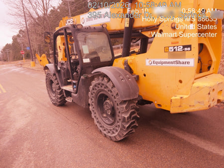 2019 JCB 512-56 109 HP w/Open ROPS, Beacon, Aux Hydraulics, Worklights, Solid Tires 60" Carriage/Forks