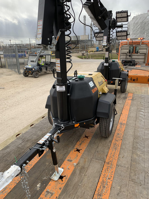 Allmand NLV3GR (4) LED Light Fixture 350W, 23' Vertical Mast, 3kW Prime, Towable, Deep Sea L401, Leveling Jacks, Yanmar T4F 5.8hp