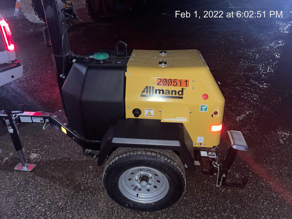 2022 Allmand NLV3GR (4) LED Light Fixture 350W, 23' Vertical Mast, 3kW Prime, Towable, Deep Sea L401, Leveling Jacks, Yanmar T4F 5.8hp