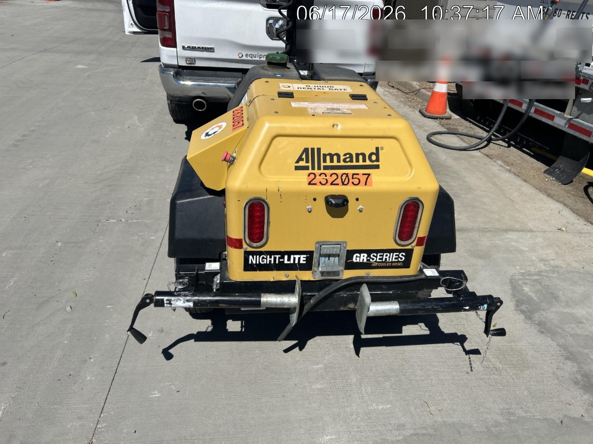 2022 Allmand NLV3GR (4) LED Light Fixture 350W, 23' Vertical Mast, 3kW Prime, Towable, Deep Sea L401, Leveling Jacks, Yanmar T4F 5.8hp