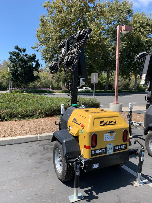 2021 Allmand NLV3GR (4) LED Light Fixture 350W, 23' Vertical Mast, 3kW Prime, Towable, Deep Sea L401, Leveling Jacks, Yanmar T4F 5.8hp