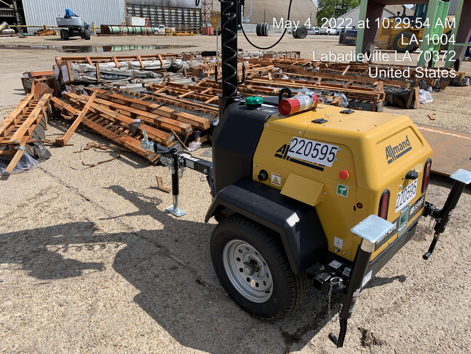 2022 Allmand NLV3GR (4) LED Light Fixture 350W, 23' Vertical Mast, 3kW Prime, Towable, Deep Sea L401, Leveling Jacks, Yanmar T4F 5.8hp