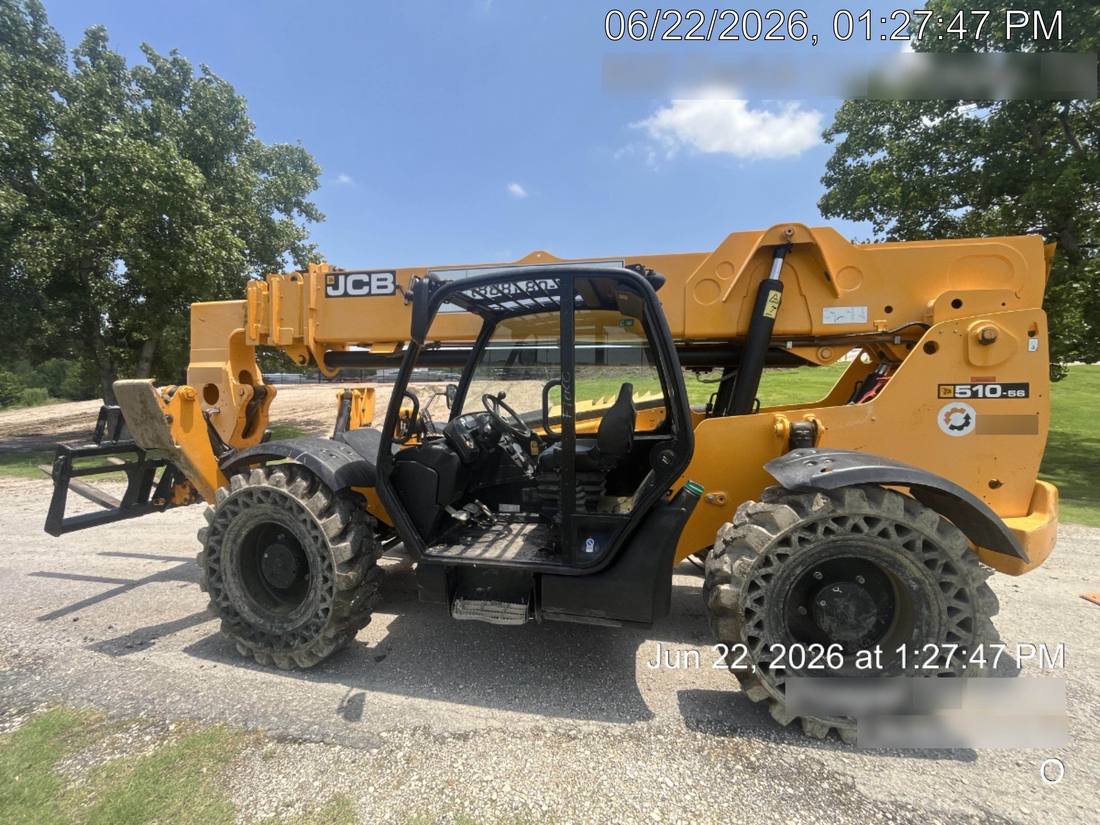 2019 JCB 510-56 Canopy, 74 HP, Solid Tires, STD Worklight, Beacon, Aux Hydraulics, Lifting Eye, Back up Alarm w/66" Carriage/60" Forks