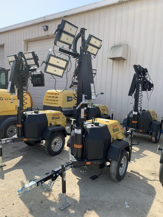 2022 Allmand NLV3GR (4) LED Light Fixture 350W, 23' Vertical Mast, 3kW Prime, Towable, Deep Sea L401, Leveling Jacks, Yanmar T4F 5.8hp