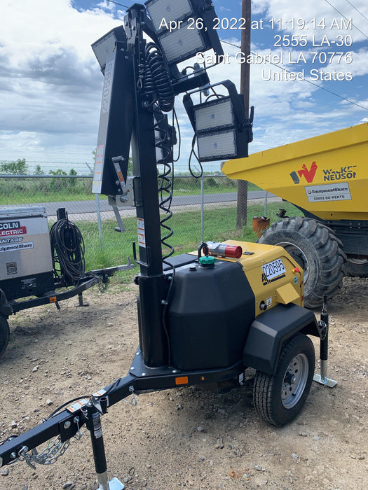 2022 Allmand NLV3GR (4) LED Light Fixture 350W, 23' Vertical Mast, 3kW Prime, Towable, Deep Sea L401, Leveling Jacks, Yanmar T4F 5.8hp