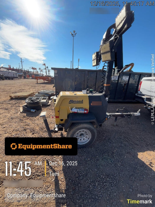 Allmand NLV3GR (4) LED Light Fixture 350W, 23' Vertical Mast, 3kW Prime, Towable, Deep Sea L401, Leveling Jacks, Yanmar T4F 5.8hp