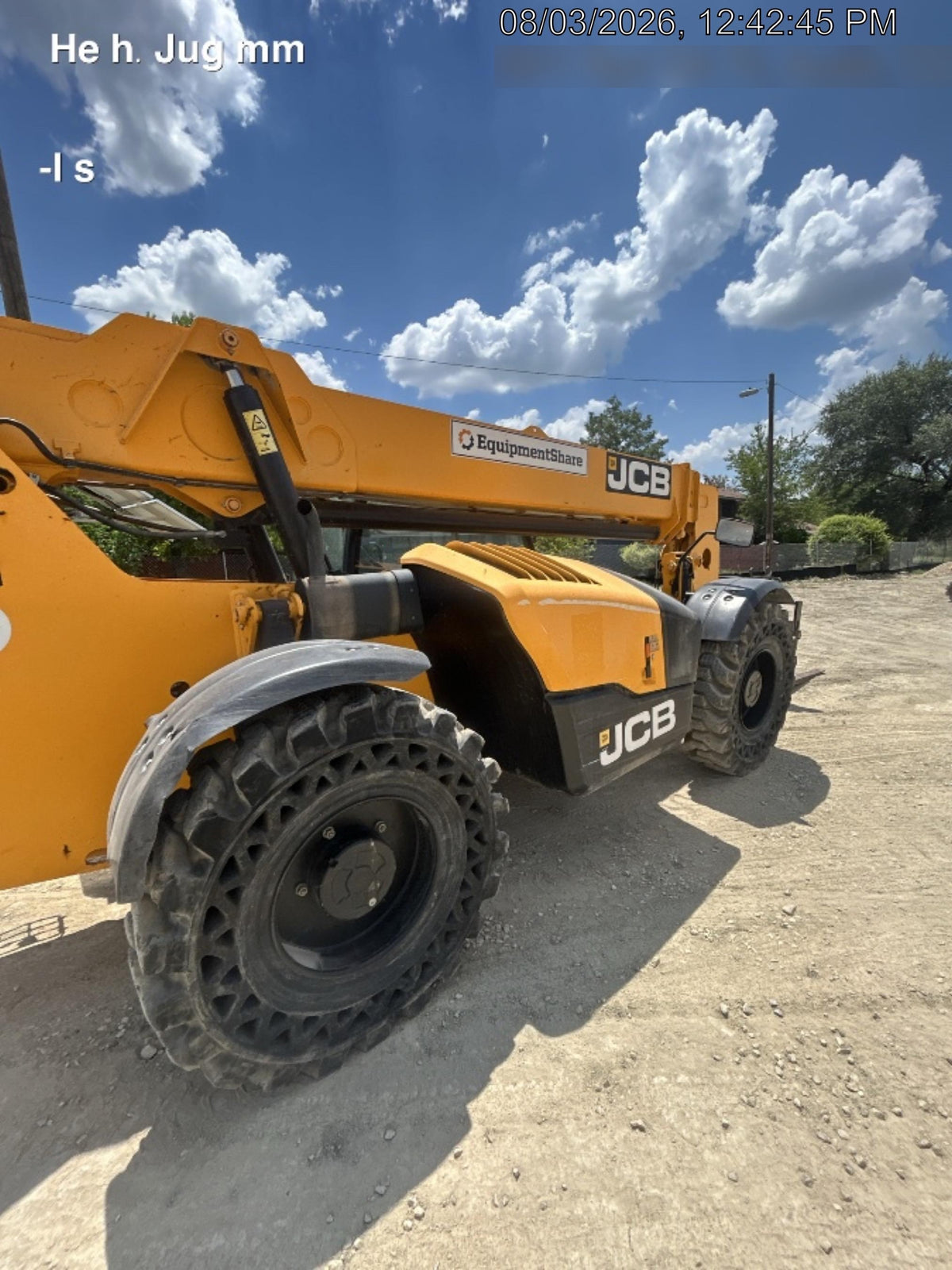 2019 JCB 509-42 74 HP w/Open ROPS, Beacon, Aux Hydraulics, LED Work lights, Solid Tires w/66" Carriage/60" Forks