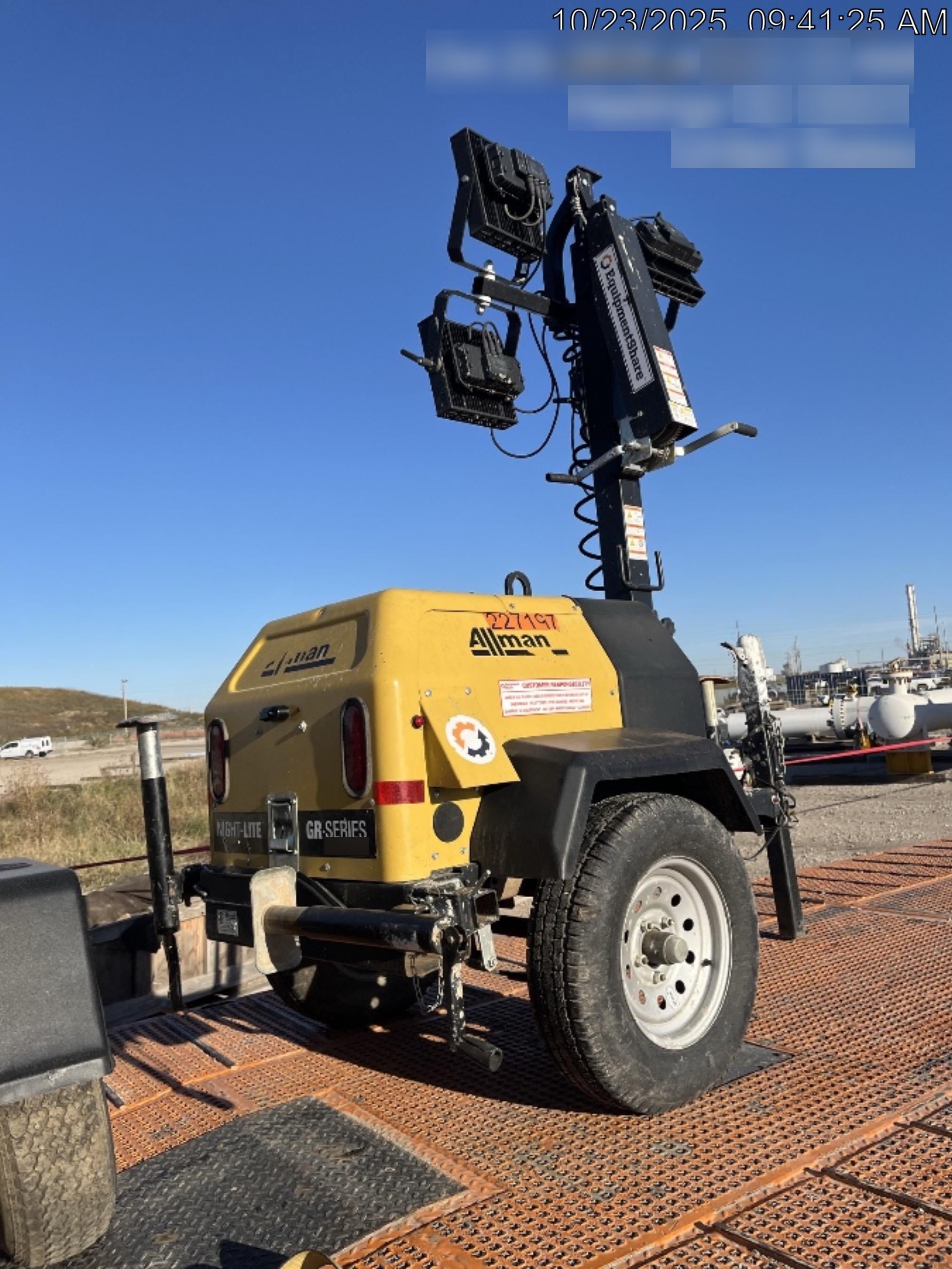 2022 Allmand NLV3GR (4) LED Light Fixture 350W, 23' Vertical Mast, 3kW Prime, Towable, Deep Sea L401, Leveling Jacks, Yanmar T4F 5.8hp