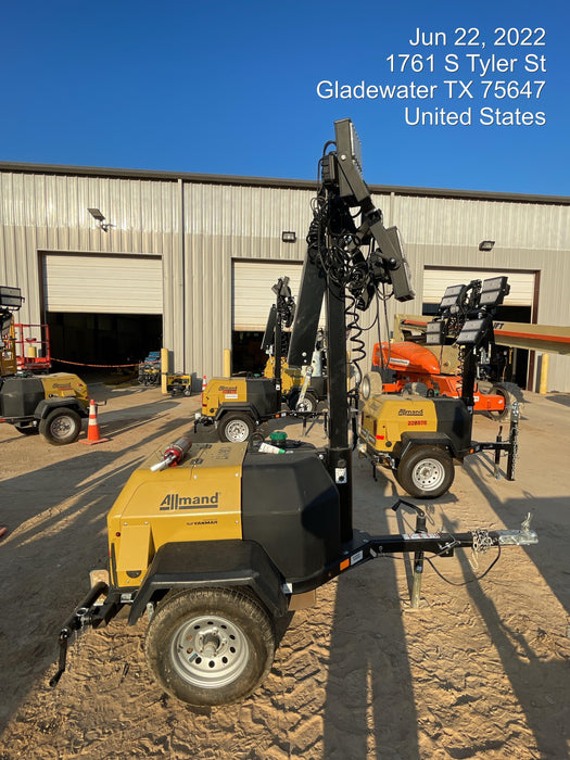 2022 Allmand NLV3GR (4) LED Light Fixture 350W, 23' Vertical Mast, 3kW Prime, Towable, Deep Sea L401, Leveling Jacks, Yanmar T4F 5.8hp