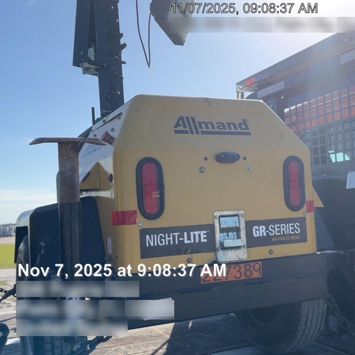 2022 Allmand NLV3GR (4) LED Light Fixture 350W, 23' Vertical Mast, 3kW Prime, Towable, Deep Sea L401, Leveling Jacks, Yanmar T4F 5.8hp