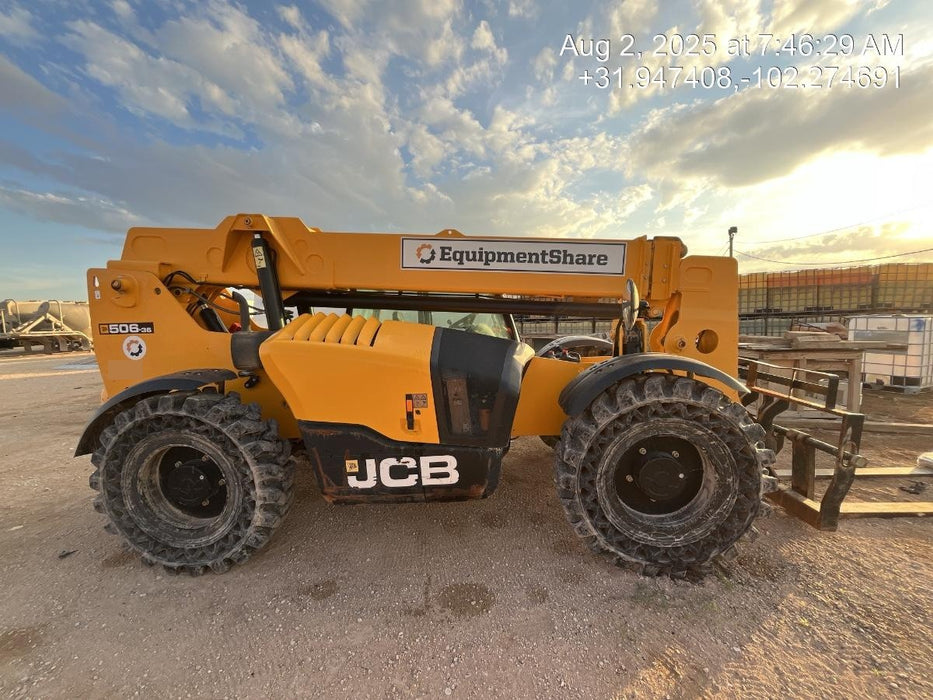 2020 JCB 506-36 Cab/Heat/Air, 74 HP, Solid Tires, STD Worklight, Beacon, Aux Hydraulics, Lifting Eye, Back up Alarm w/48" Carriage/48" Forks