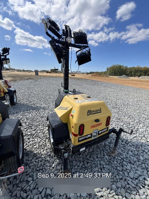 2021 Allmand NLV3GR (4) LED Light Fixture 350W, 23' Vertical Mast, 3kW Prime, Towable, Deep Sea L401, Leveling Jacks, Yanmar T4F 5.8hp