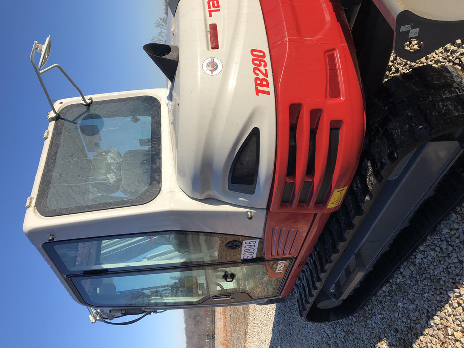 2019 Takeuchi TB290 Cab, AC, Rubber Tracks, Dozer Blade, Travel Alarm, Control Pattern Change Valve, Auxiliary Hydraulics w/18" Quick Coupler Bucket with teeth, 6.2 cu. ft. capacity/24" Quick Coupler Bucket with teeth, 8.6 cu. ft. capacity/36" Quick Coupler Bucket with teeth, 13.4 cu. ft. capacity, Quick Coupler, Hydraulic Thumb Installed