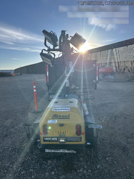 Allmand NLV3GR (4) LED Light Fixture 350W, 23' Vertical Mast, 3kW Prime, Towable, Deep Sea L401, Leveling Jacks, Yanmar T4F 5.8hp