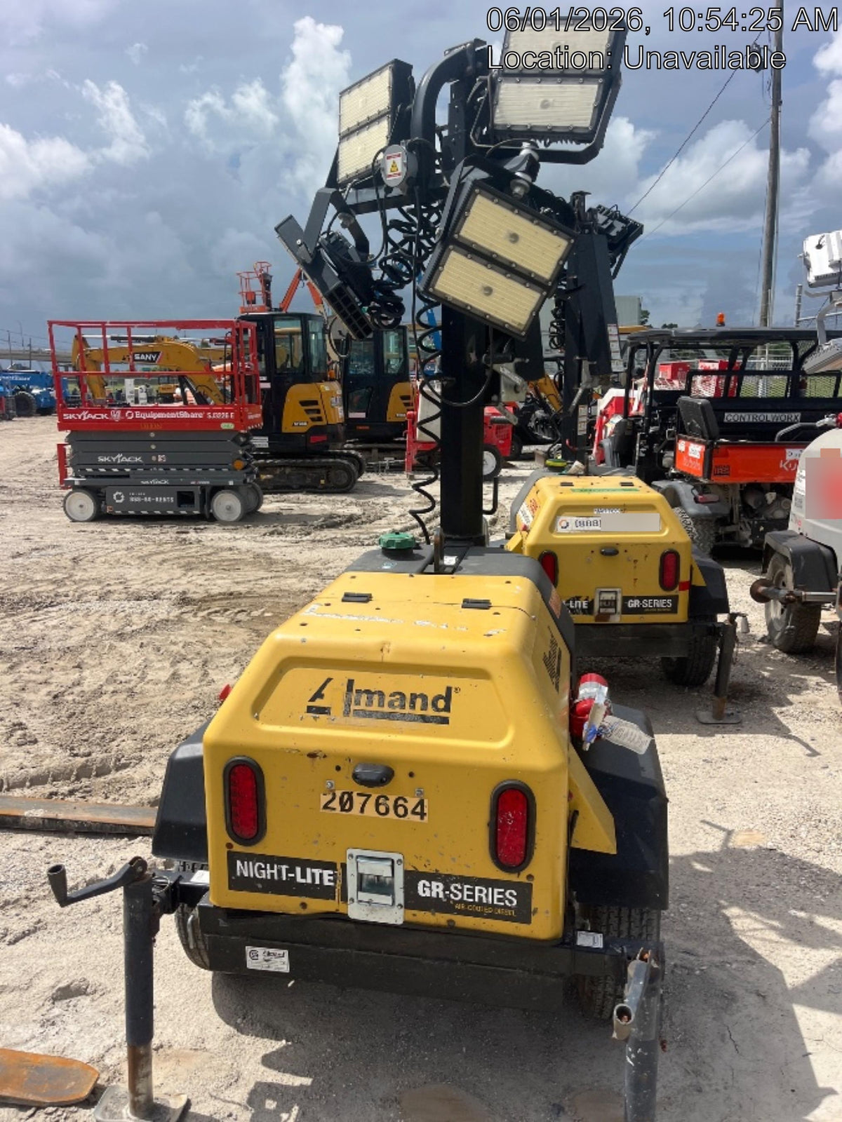 2022 Allmand NLV3GR (4) LED Light Fixture 350W, 23' Vertical Mast, 3kW Prime, Towable, Deep Sea L401, Leveling Jacks, Yanmar T4F 5.8hp