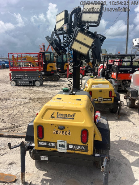2022 Allmand NLV3GR (4) LED Light Fixture 350W, 23' Vertical Mast, 3kW Prime, Towable, Deep Sea L401, Leveling Jacks, Yanmar T4F 5.8hp