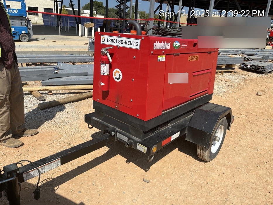 2022 Shindaiwa DGW400MDL Kubota D902 Engine, 23 HP, Dual Op Welder, Wire, Arc, Droop Stick, Tig, and CC Stick Functionality, Simulphase, 3 Phase and 1 Phase Gen Output, Single Axle NB Trlr, Slr Trckl Chrg 12V 12W, Fire Ext