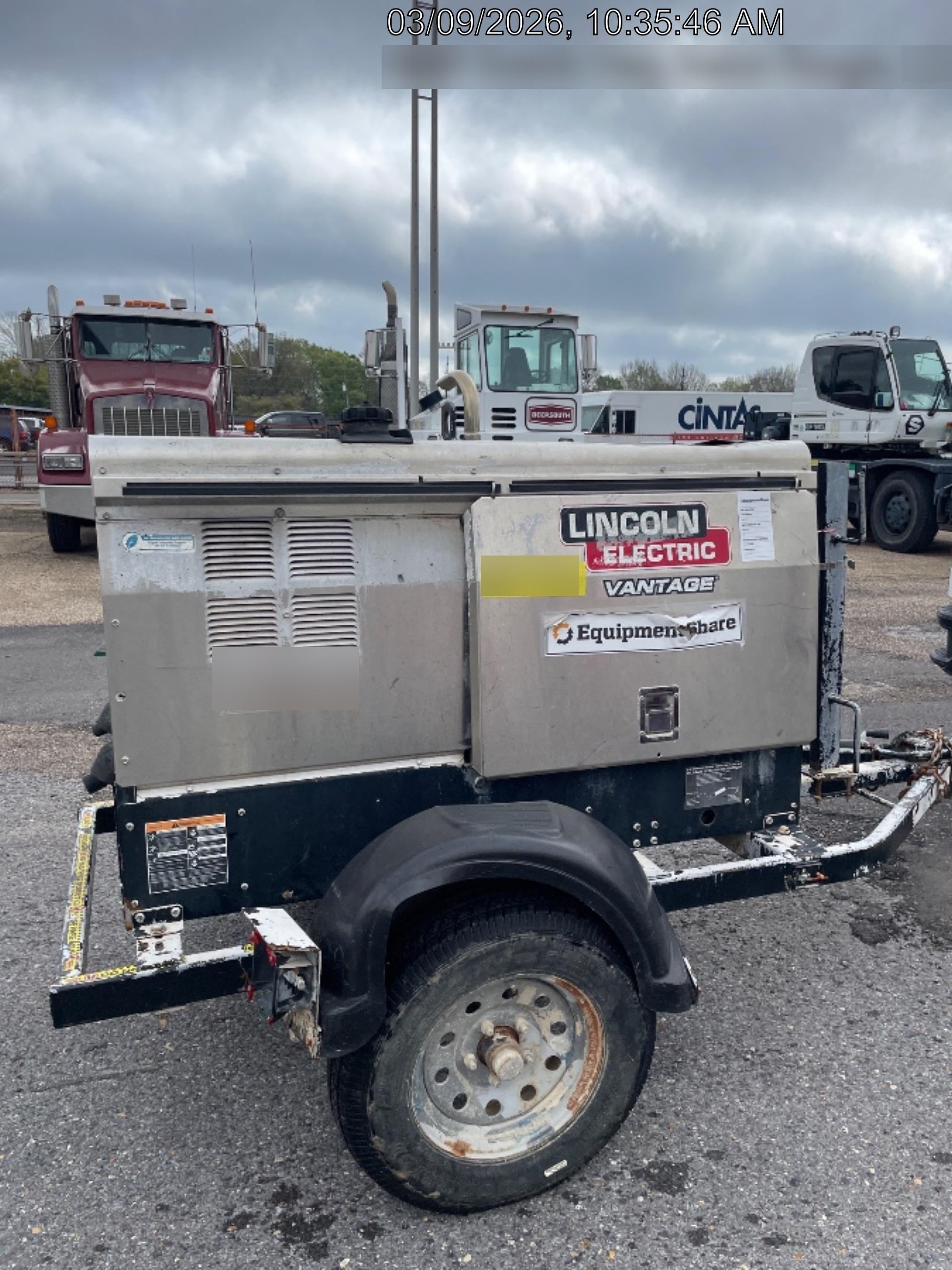 2019 Lincoln Electric Vantage 322 Welder Ready-Pak 3, Two wheel trailer, Fender and Light kit, Cable Rack